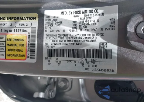 2023 Ford Bronco Sport Big Bend from USA, damaged, VIN 3FMCR9B64PRD31436